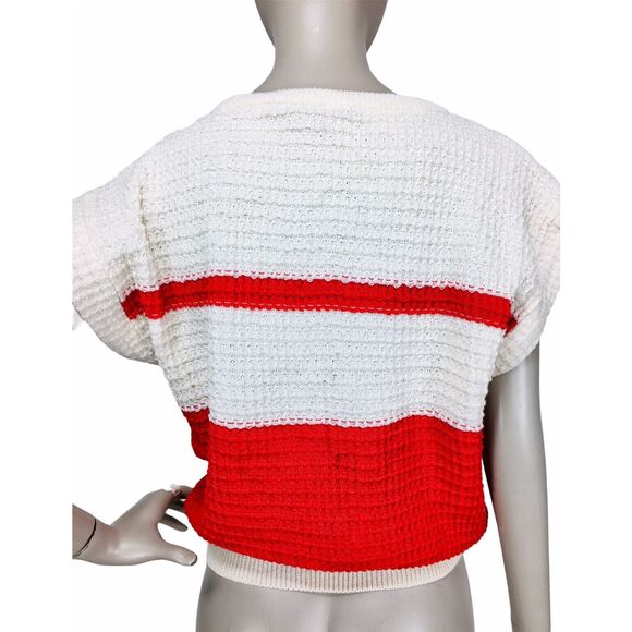Vintage 80s Liz Sport Color Block Waffle Knit Short Sleeve Pullover Sweater Top - Picture 5 of 7